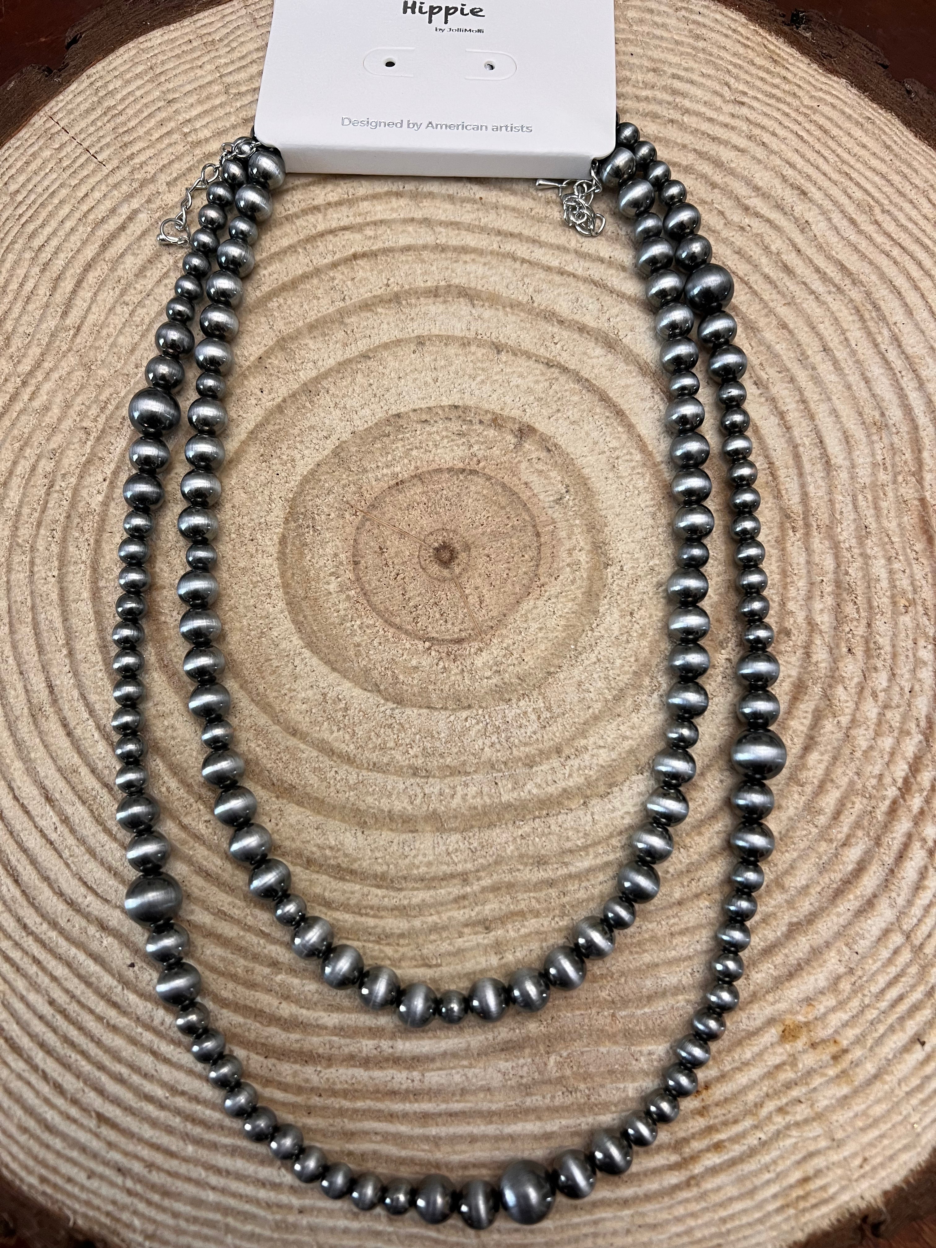 Western Faux Silver Pearl Necklace - 18 and 22 inch set