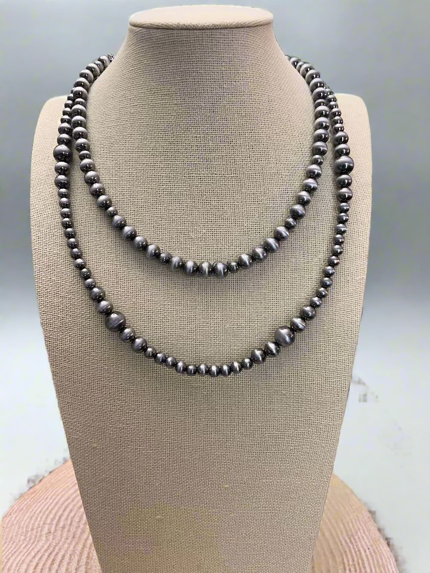 Western Faux Silver Pearl Necklace - 18 and 22 inch set